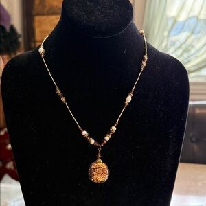 Artisan, gold tone, Czechoslovakian, crystal art, glass ,genuine pearl necklace